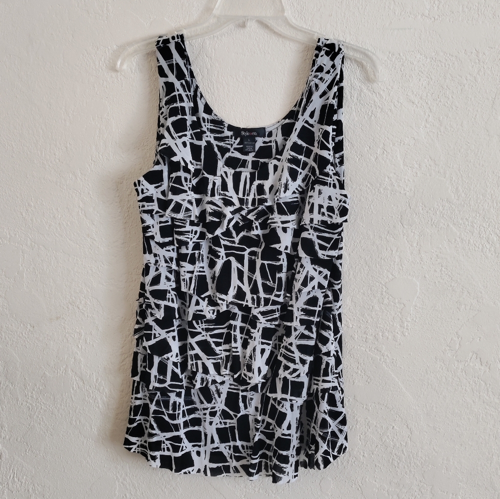 Style & Co. Black and White Abstract Tank Top